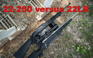 22-250 vs 22lr rifles side by side at the range