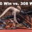 270 vs 308 ammo with a rifle on display at a shooting range
