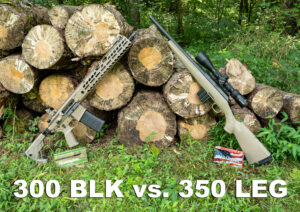 300 BLK vs 350 Legend rifles at a shooting range