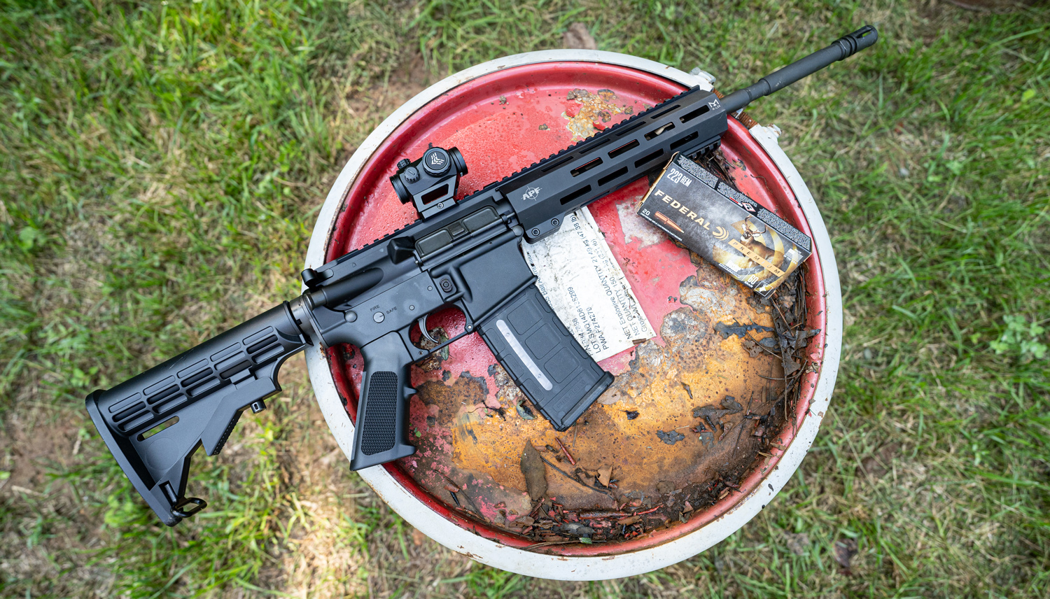 AR-15 rifle displayed with Federal 223 ammo