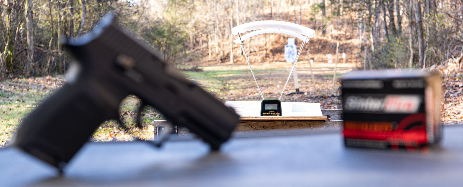 frangible ammo and pistol frangible ammo with a pistol at the shooting range