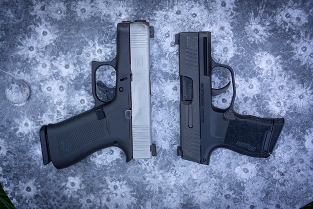 G43X vs. Sig P365 Displayed on a steel target at the shooting range