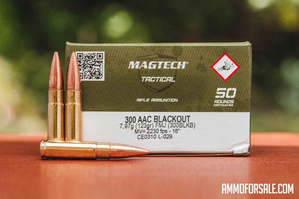 Magtech 123 grain 300 Blackout ammo displayed at the range