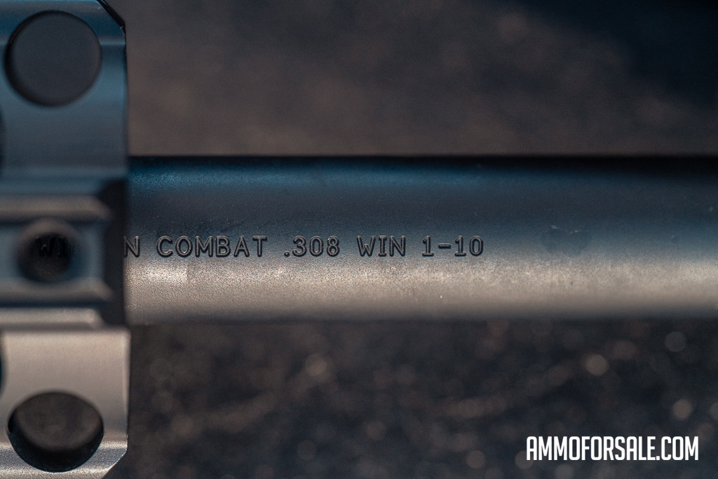 A .308 rifle barrel with 1:10 twist rate stamped on it