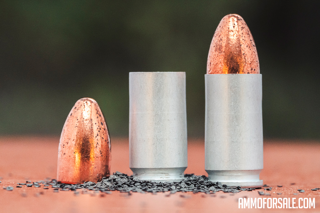Aluminum case ammo dissected with the bullet removed from the casing.