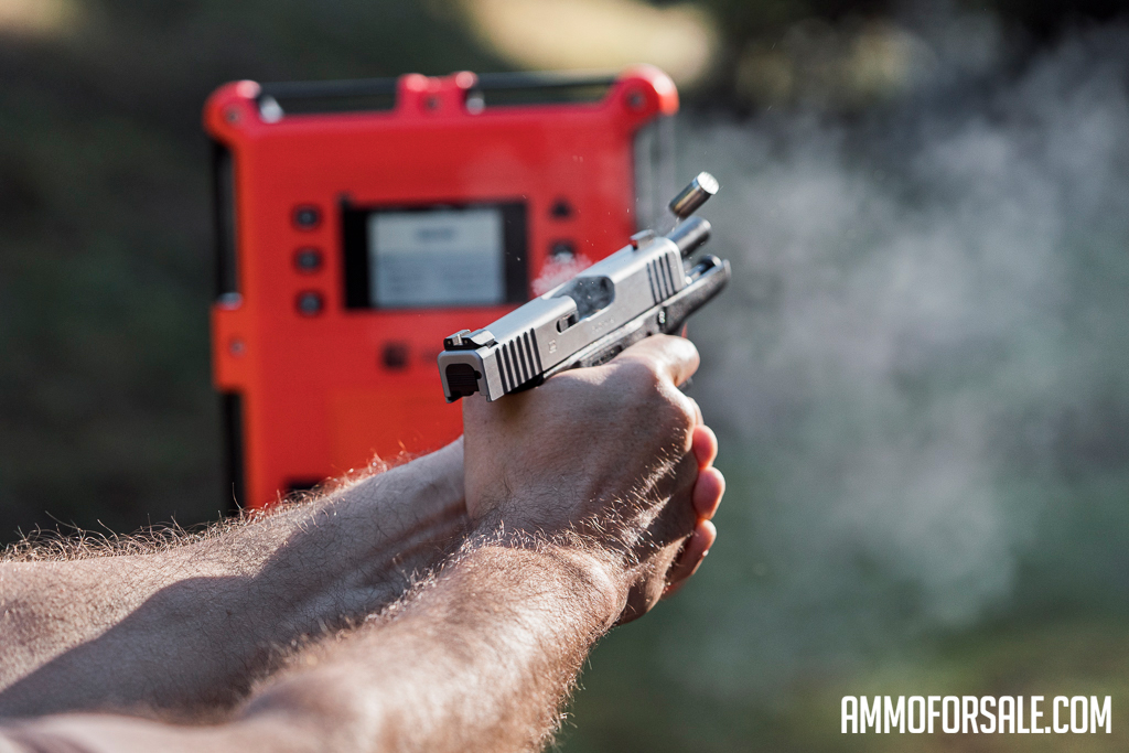 Shooting various 9mm bullet weight ammo at the range