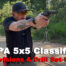 The author shooting the IDPA 5x5 classifier on a pistol range