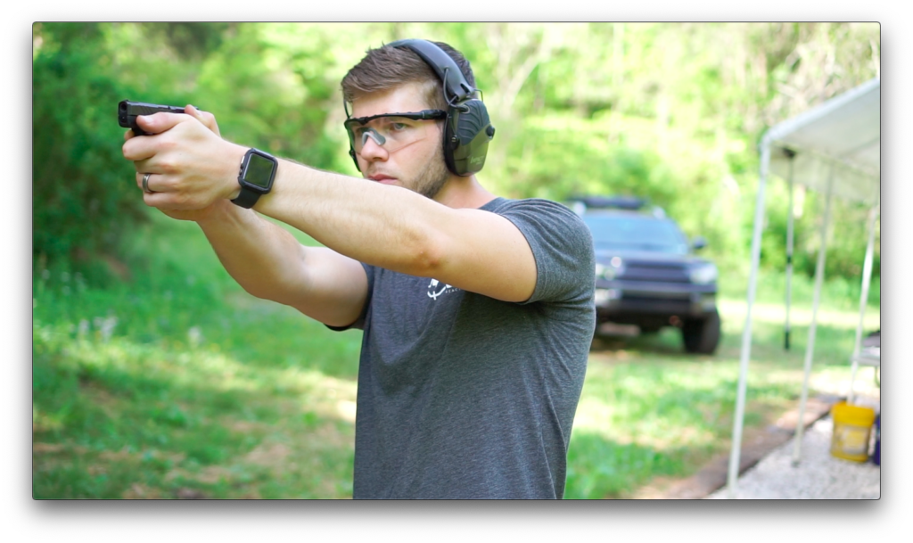 Nolan, the author testing the Ruger pistol at the range