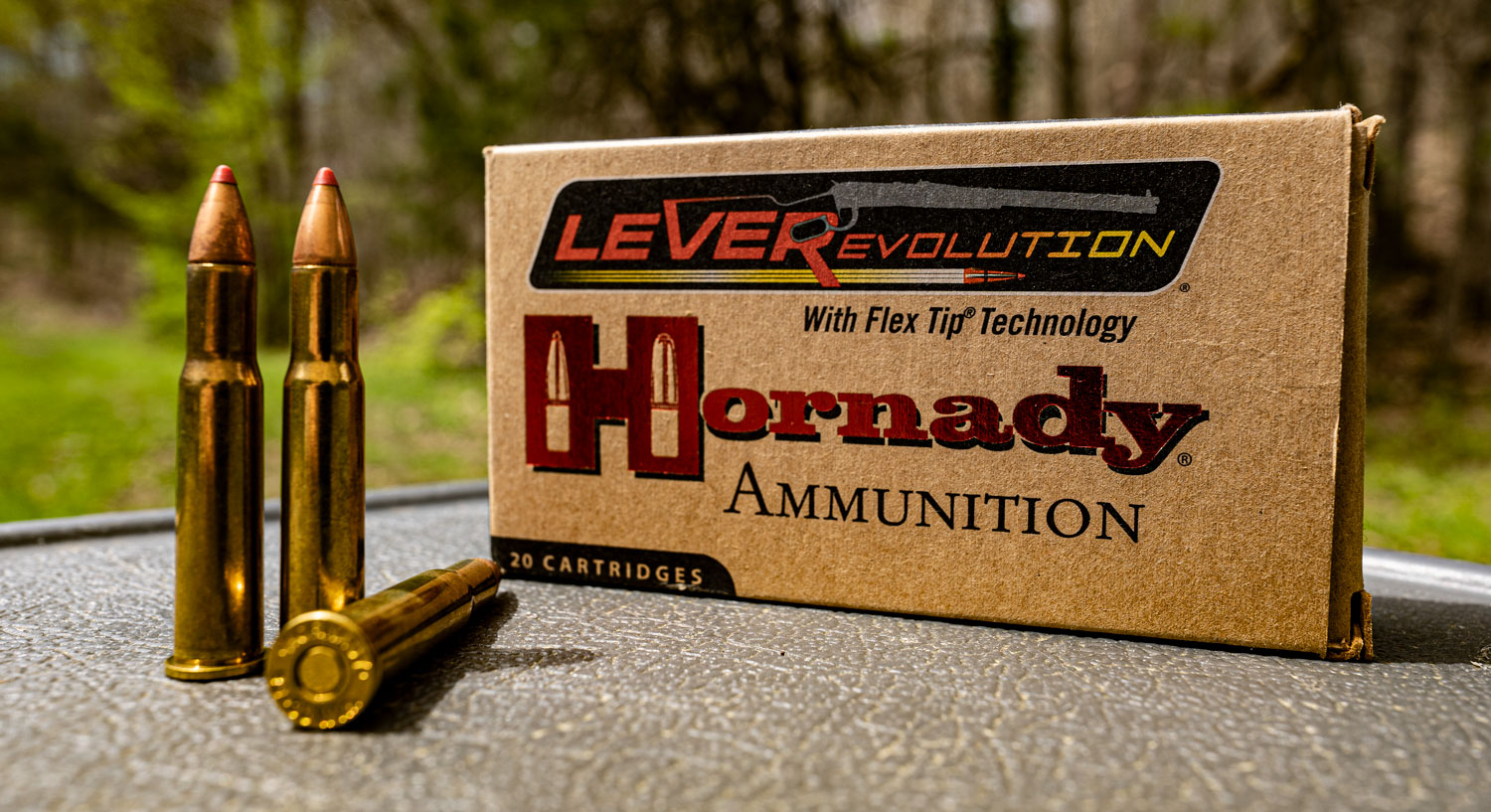 Hornady LeveRevolution 30-30 ammunition with primer showing
