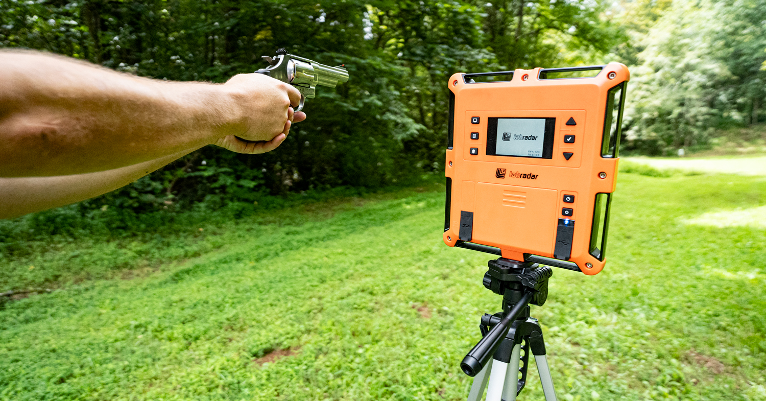 Testing 44 magnum muzzle velocity at a shooting range with a revolver
