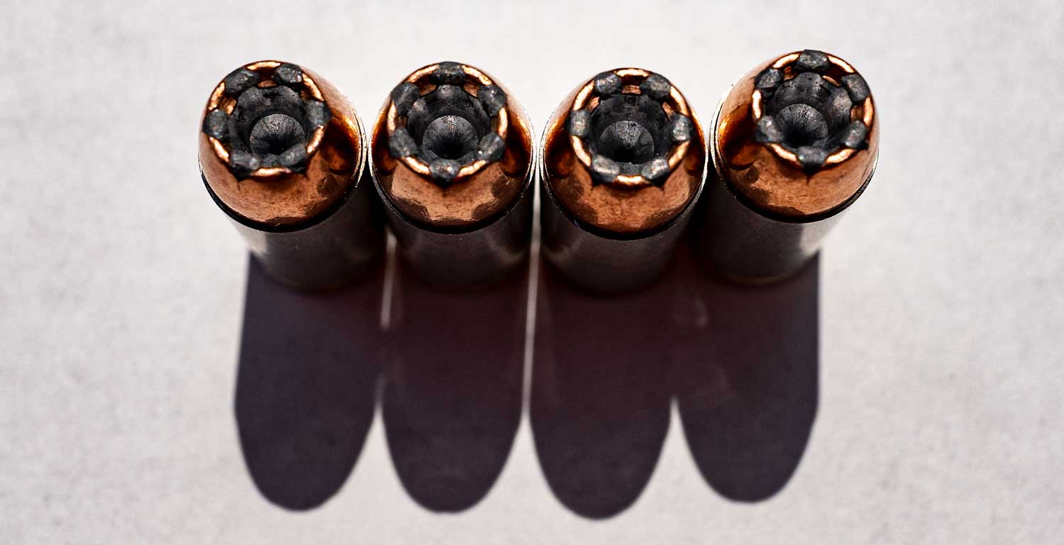Close-up view of hollow point bullets used for self-defense