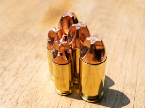Close up of the HoneyBadger ridged bullets