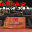 low recoil 308 ammo displayed on a shooting bench with a chronograph