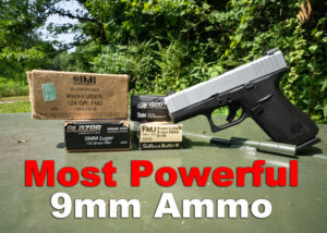 9mm ammo with a Glock 9mm pistol on display