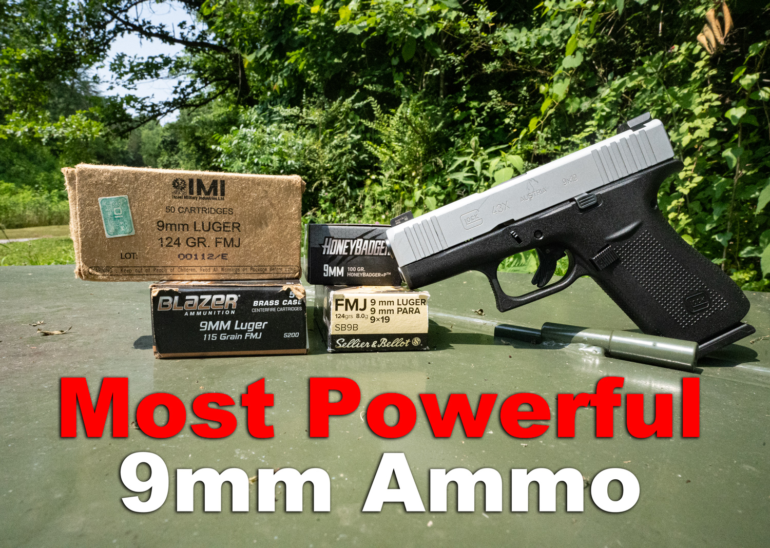 9mm ammo with a Glock 9mm pistol on display