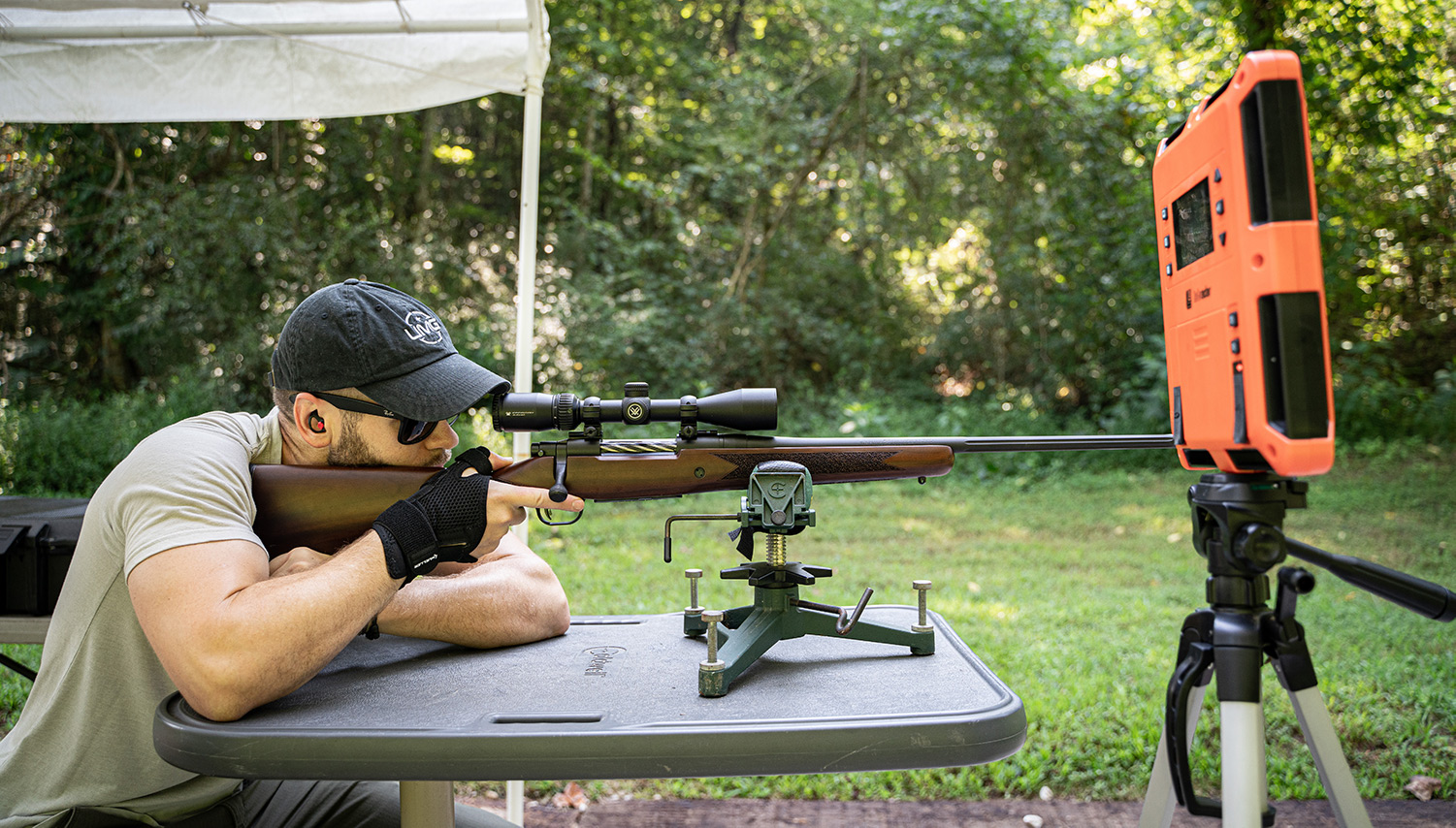 Shooting 30-06 rifle with chronograph